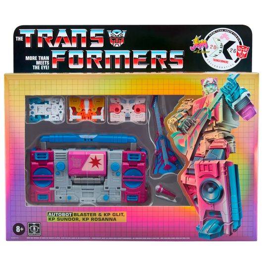 Transformers Jem and the Holograms Autobot Blaster & KP Glit, KP Sundor, and KP Rosanna