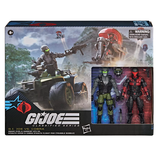 G.I. Joe - Classified Series #218 Snake Eyes & Varmint ATV Vs. Stealth Viper & Cobra Stealth Flight Pod (Trubble Bubble)